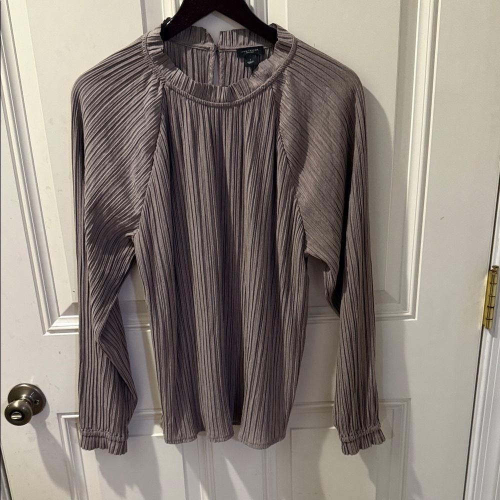 Ann Taylor Factory Pleated Taupe Blouse